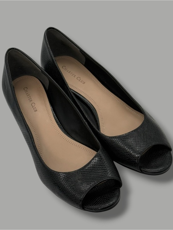 Charter Club Shoes - Charter Club Black faux leather snakeskin texture Peep-Toe Heels